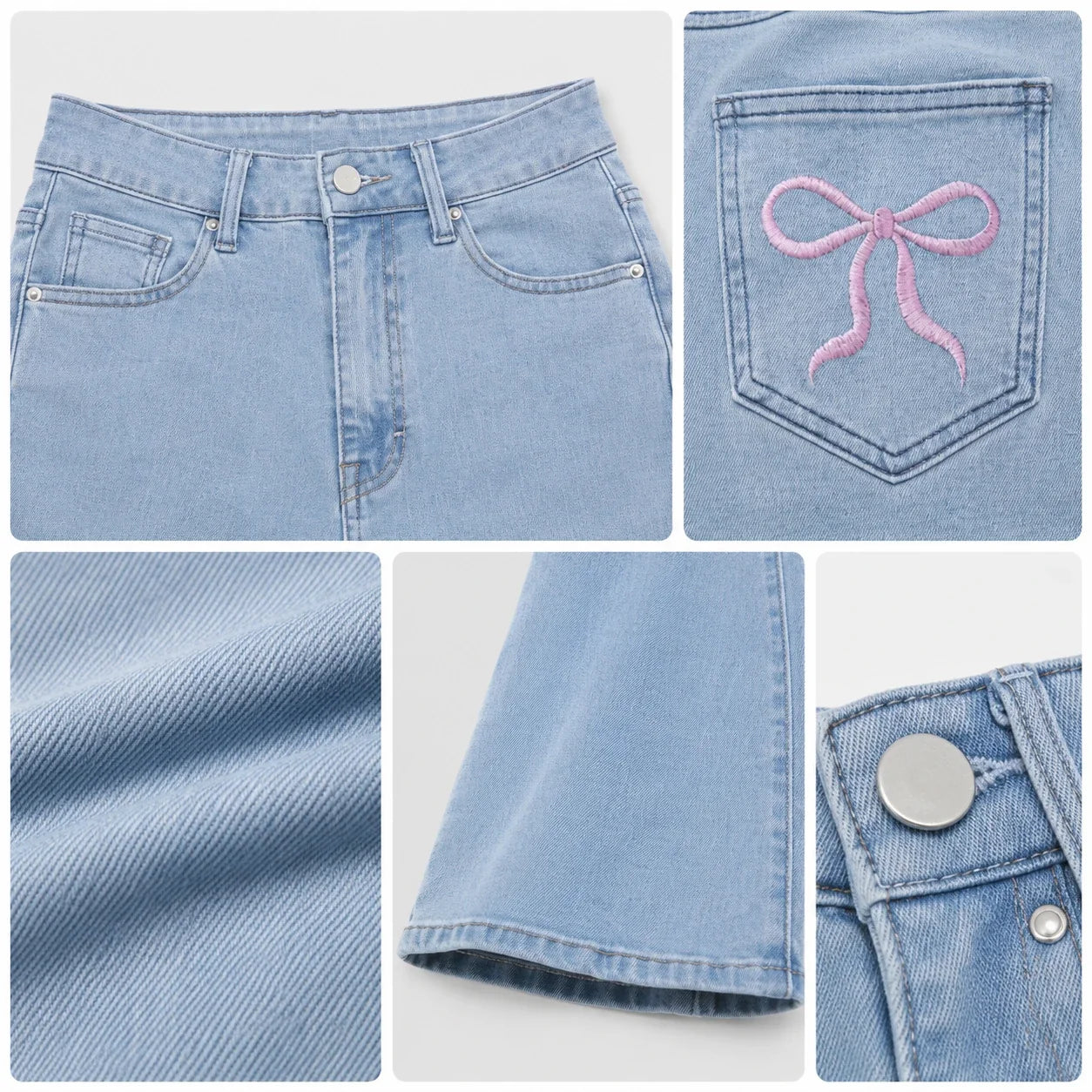 Bow Embroidered Flare Jeans WHD0607045