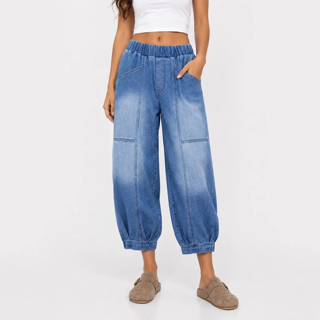 Washed Denim Balloon Leg Pants WHD0607046