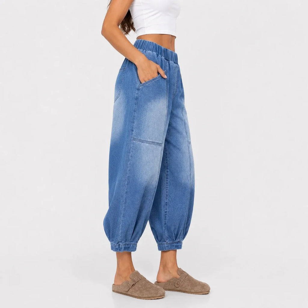 Washed Denim Balloon Leg Pants WHD0607046