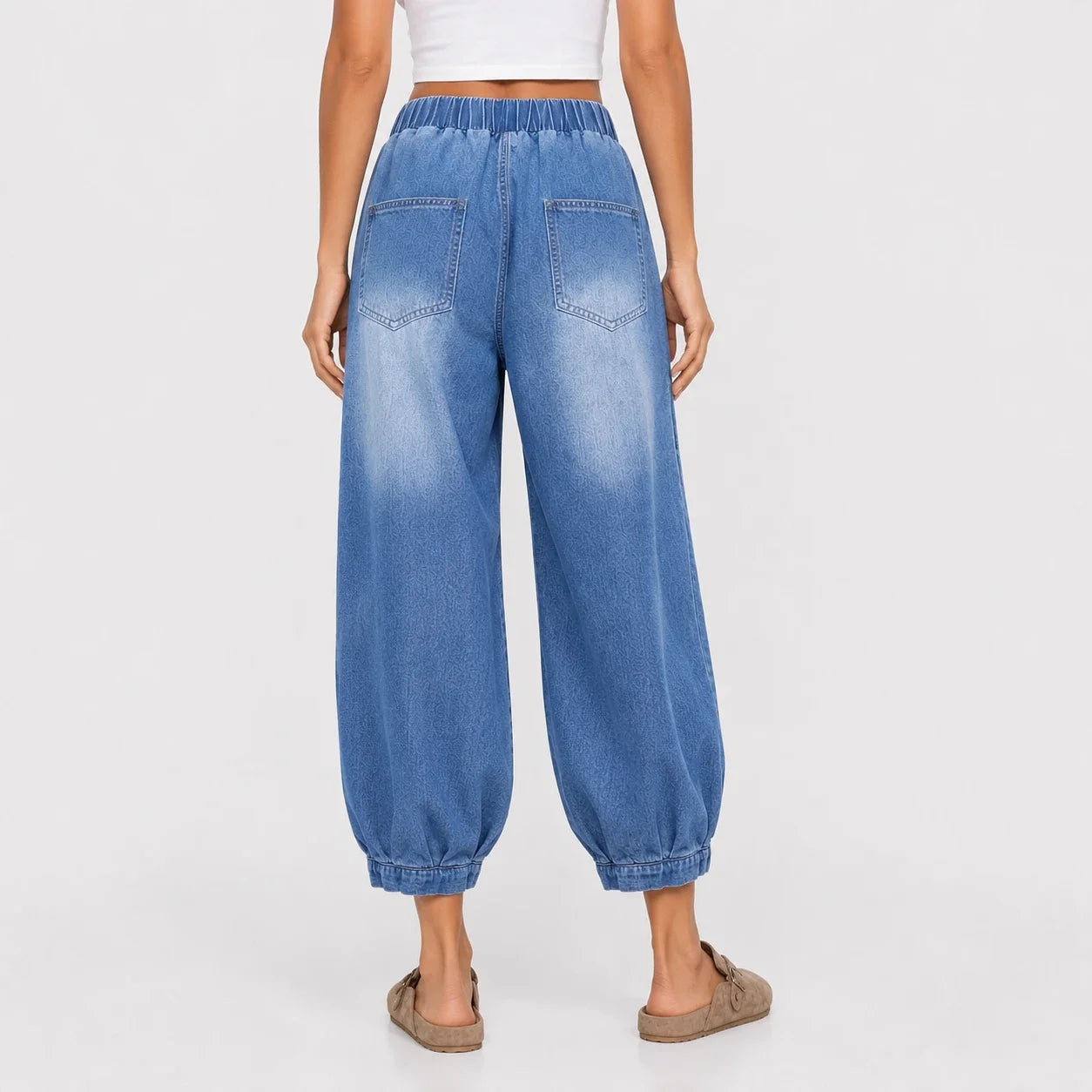 Washed Denim Balloon Leg Pants WHD0607046
