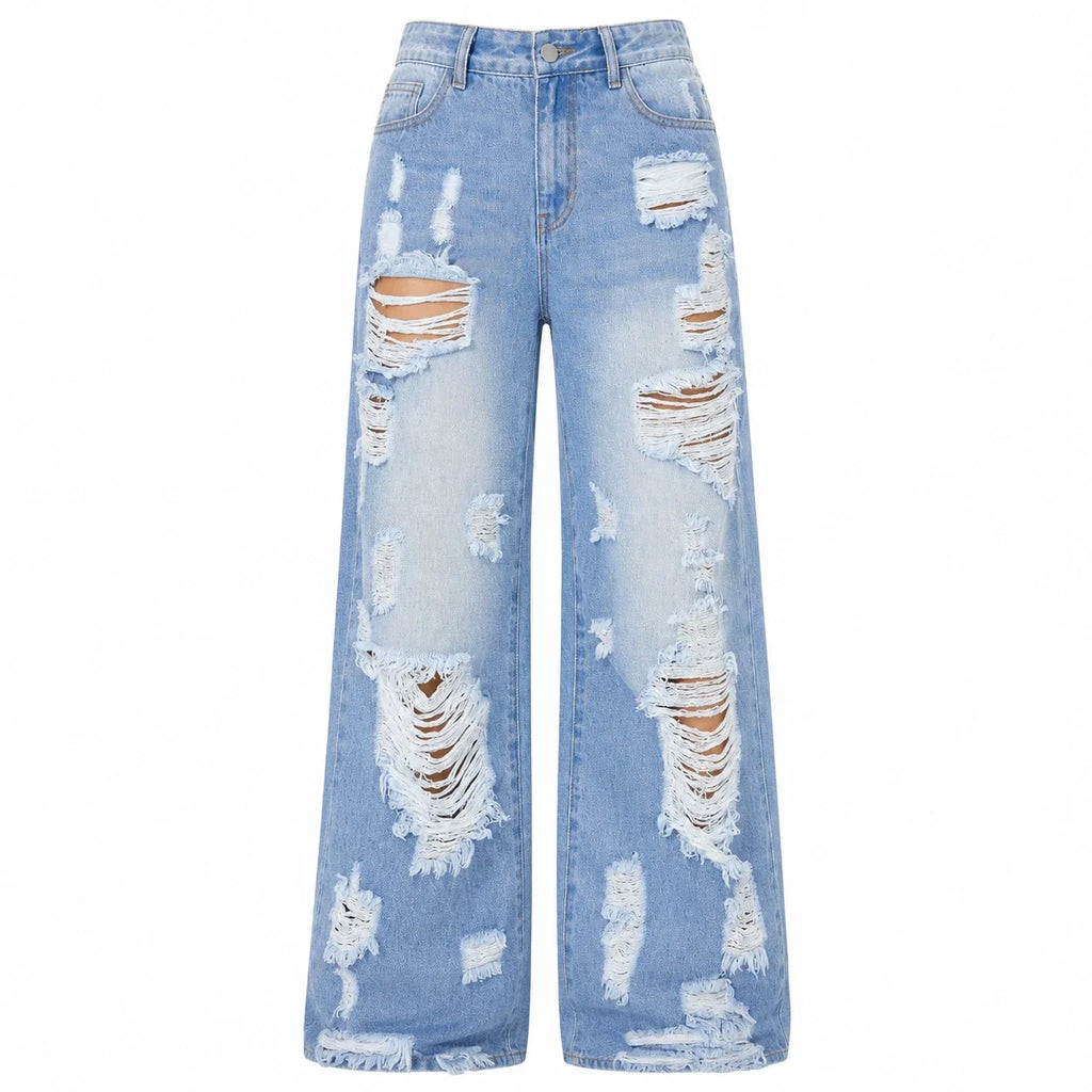 Extreme Distressed Wide Leg Jeans WHD0607047