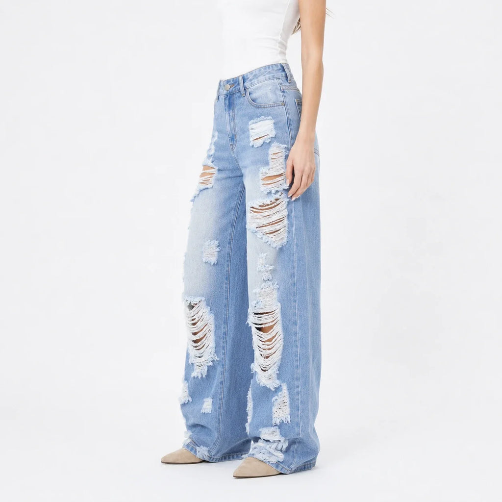 Extreme Distressed Wide Leg Jeans WHD0607047