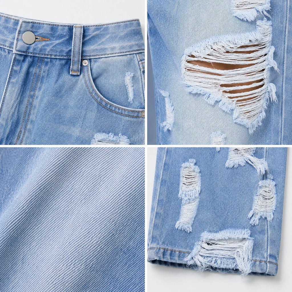 Extreme Distressed Wide Leg Jeans WHD0607047