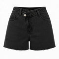 Asymmetric Waist Raw Hem Denim Shorts WHD0607048