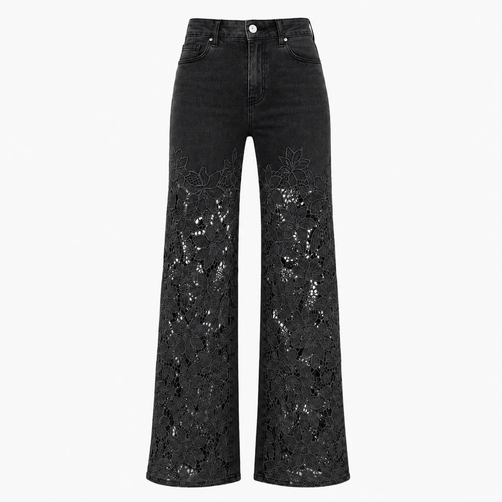 High Rise Floral Lace Wide Leg Jeans WHD0607050