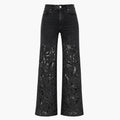 High Rise Floral Lace Wide Leg Jeans WHD0607050