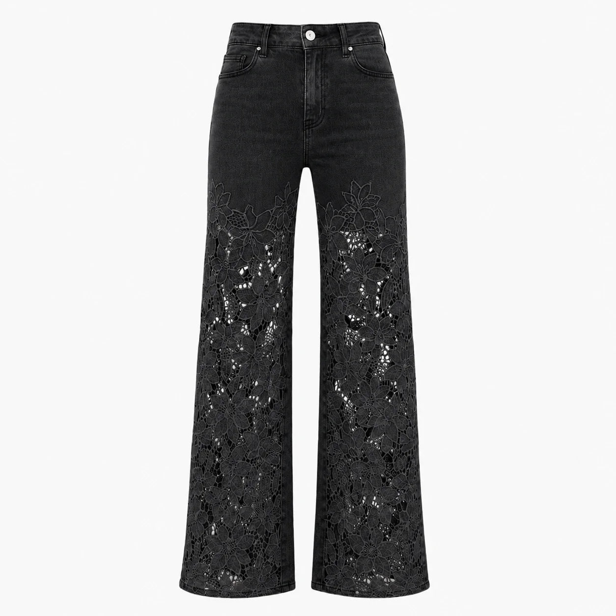 High Rise Floral Lace Wide Leg Jeans WHD0607050