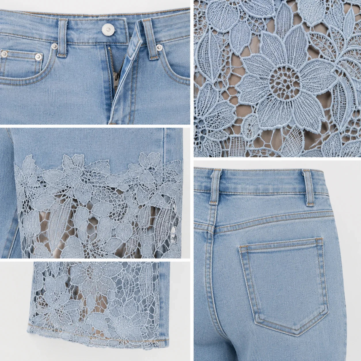 High Rise Floral Lace Wide Leg Jeans WHD0607050