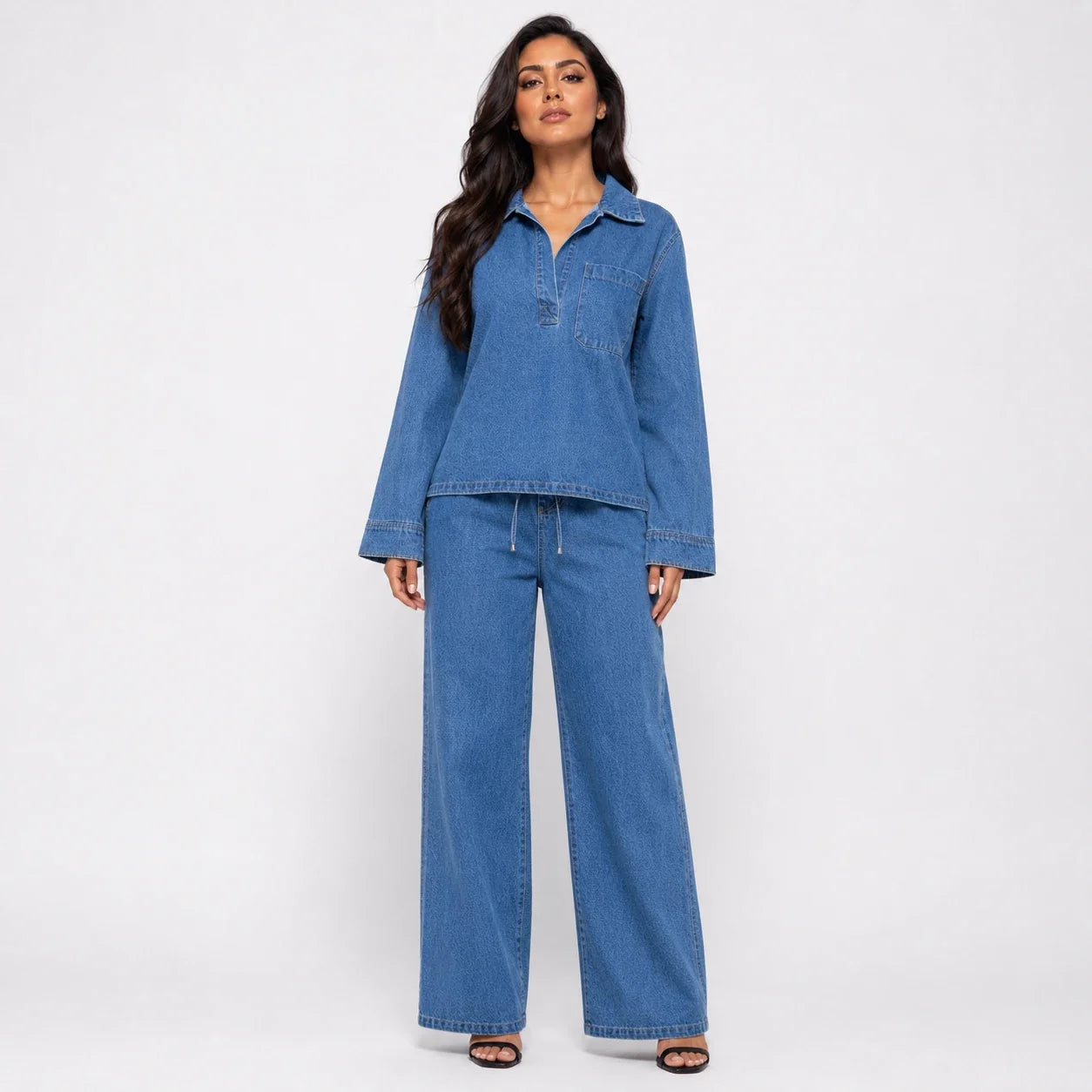 Relaxed Denim Wide Leg Set WHD0607072