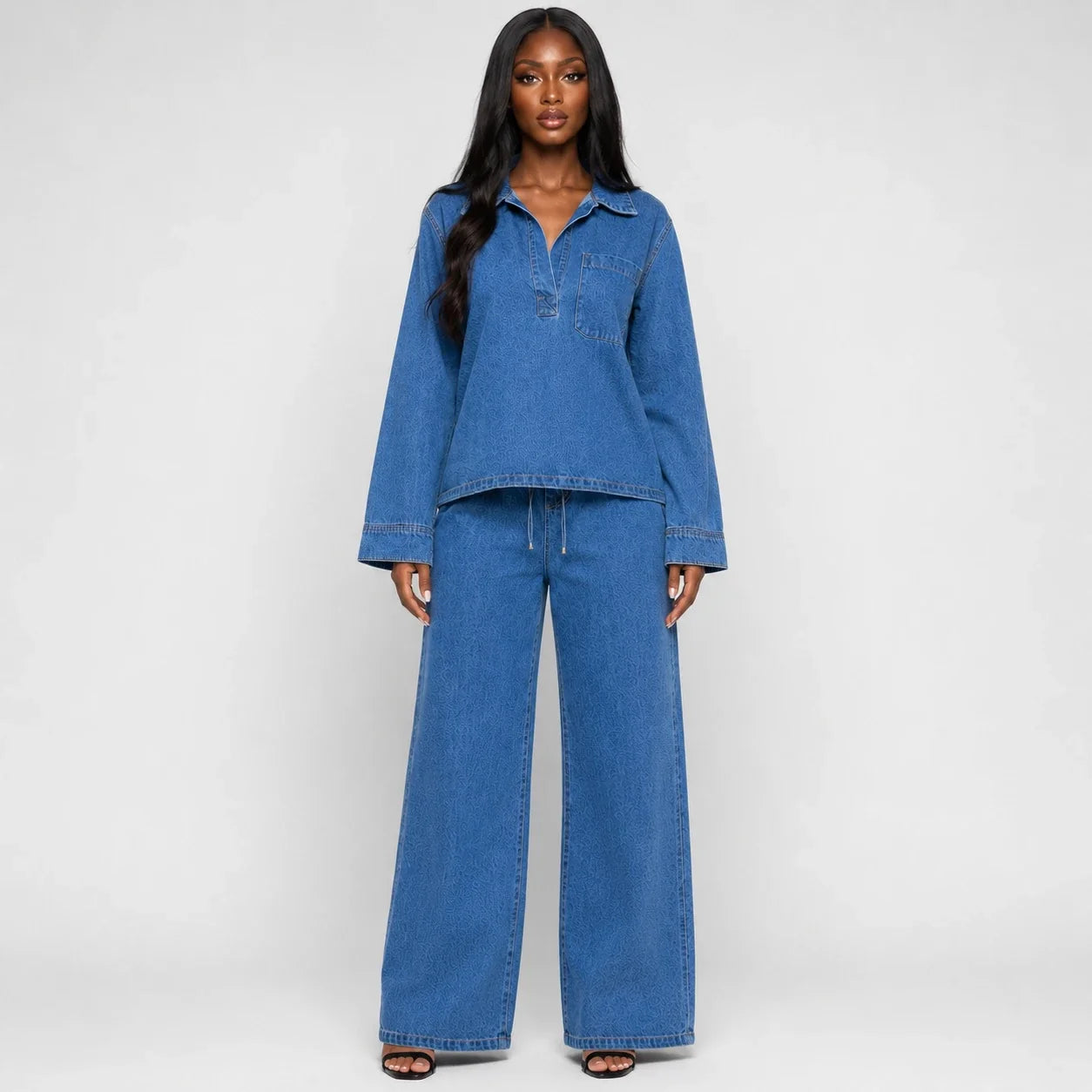 Relaxed Denim Wide Leg Set WHD0607072