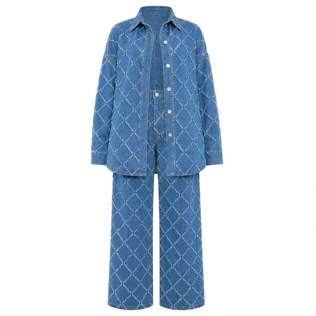 Frayed Diamond Denim Two-Piece Set WHD0607073