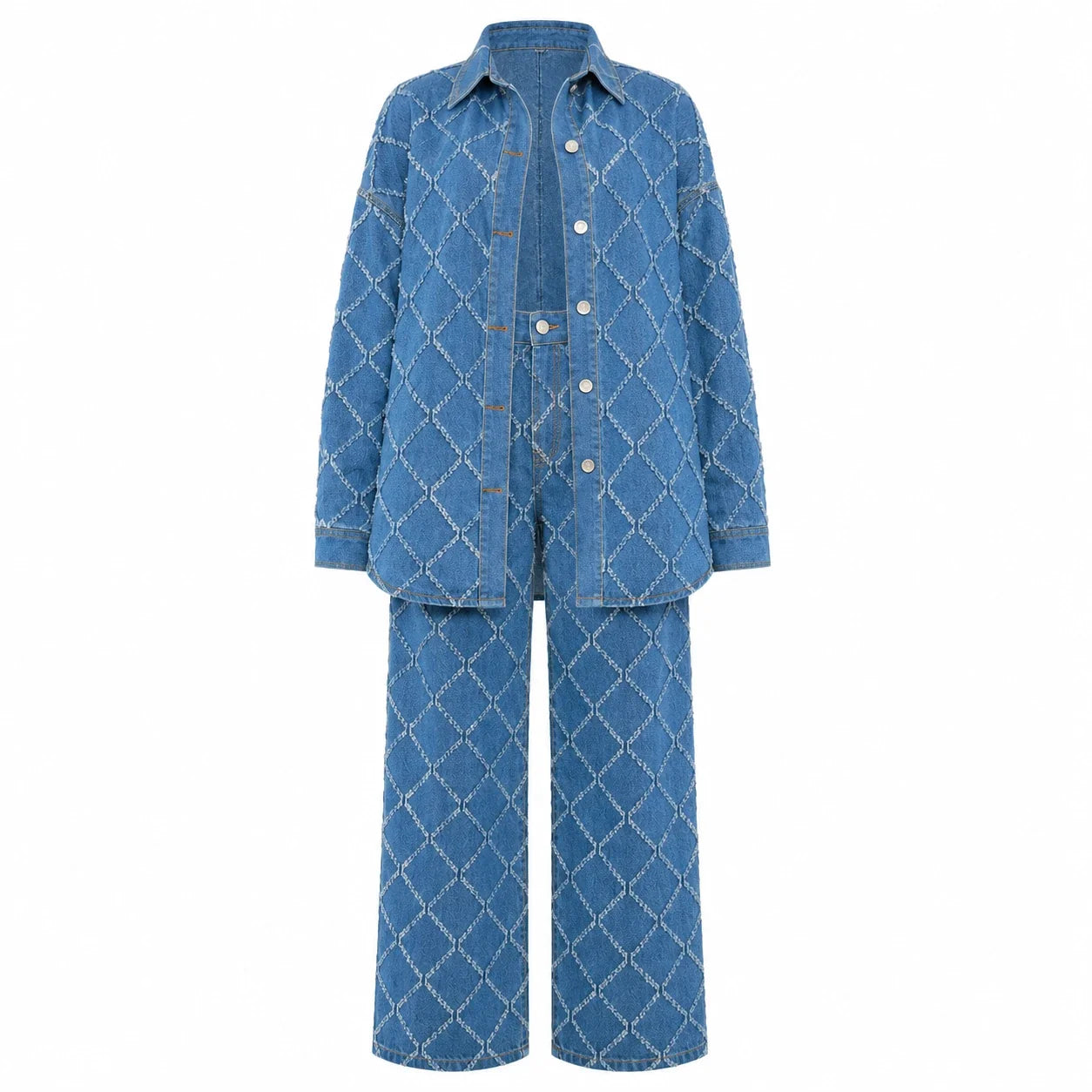 Frayed Diamond Denim Two-Piece Set WHD0607073