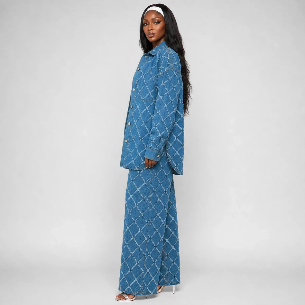Frayed Diamond Denim Two-Piece Set WHD0607073