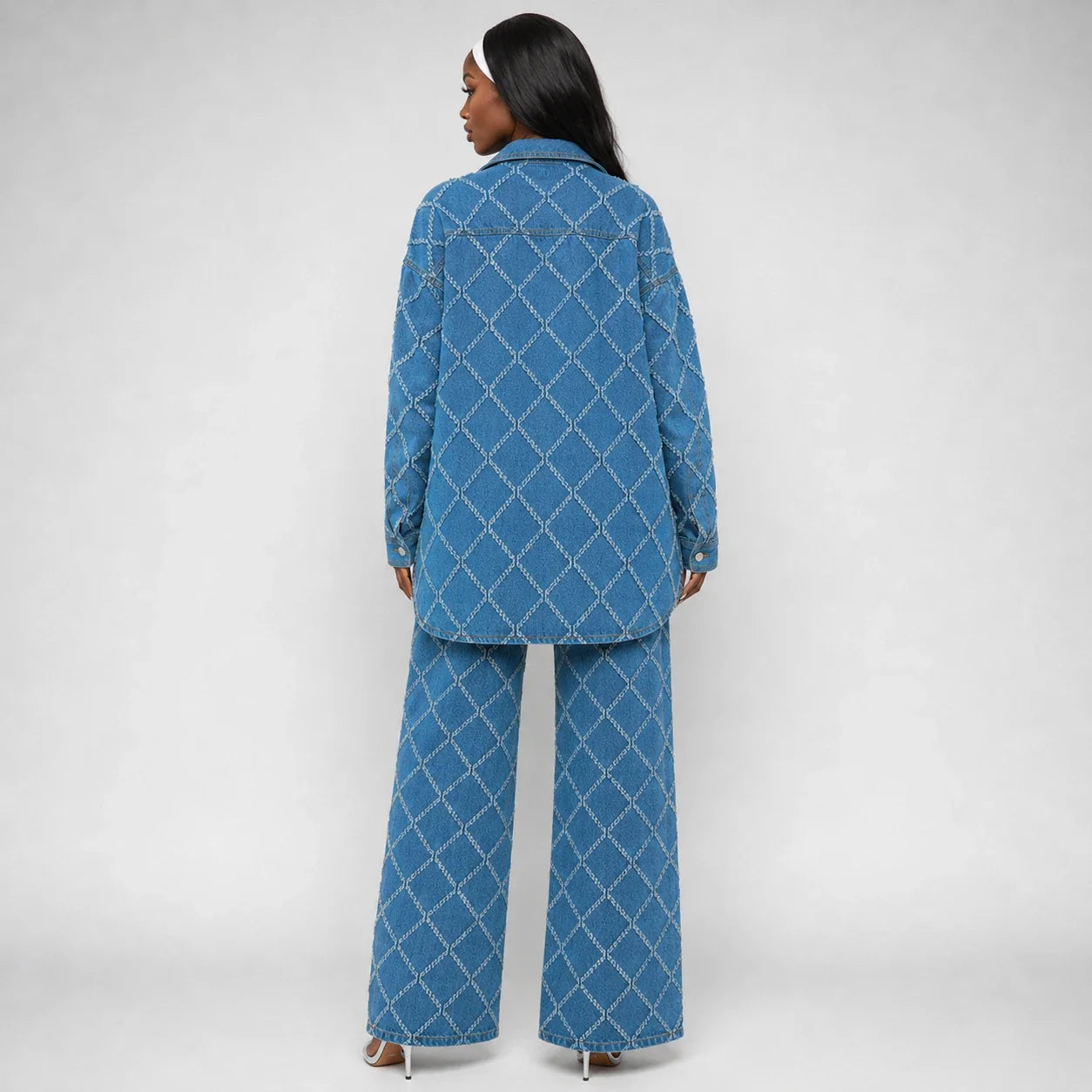 Frayed Diamond Denim Two-Piece Set WHD0607073