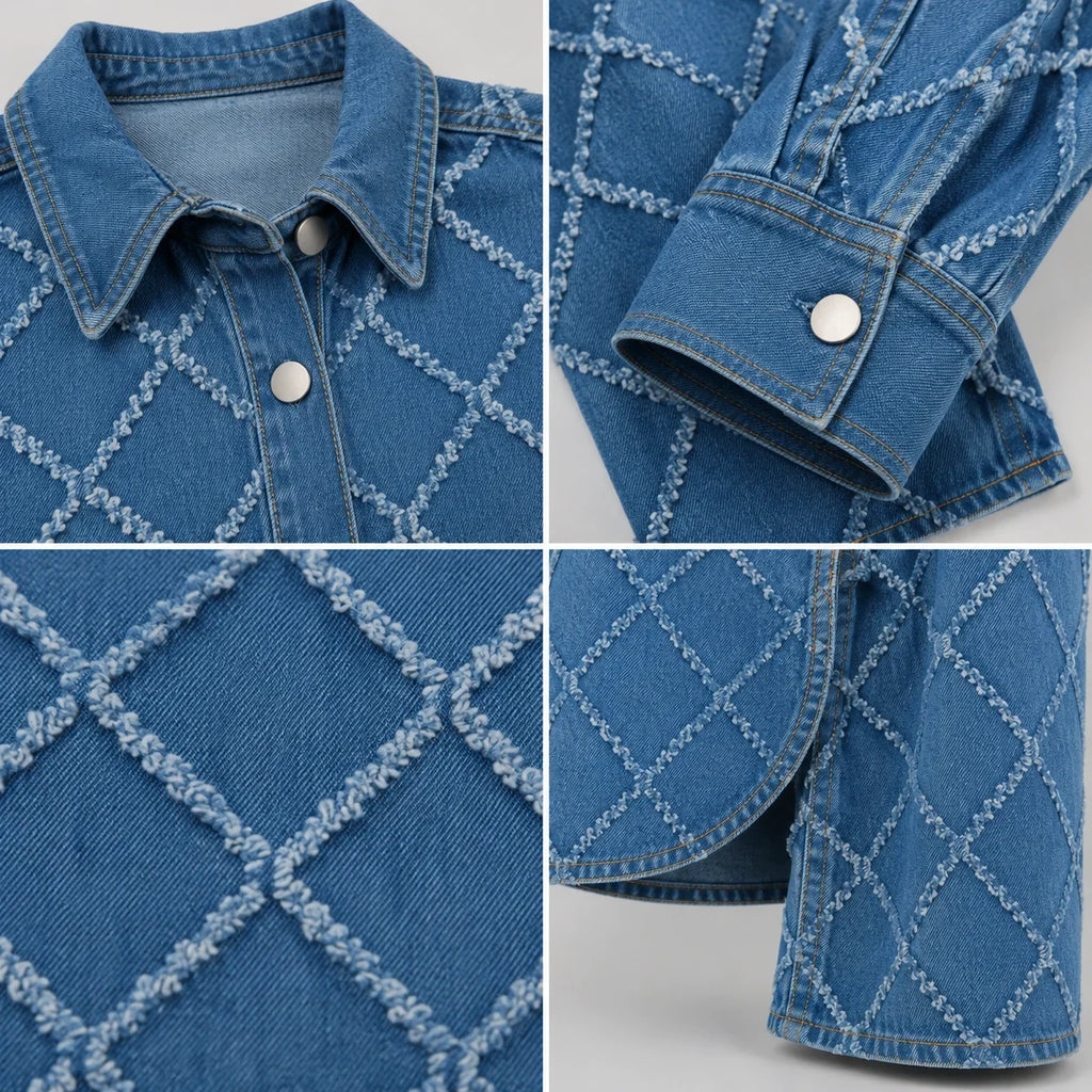 Frayed Diamond Denim Two-Piece Set WHD0607073