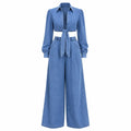 Tie-Front Denim Wide Leg Set WHD0607074