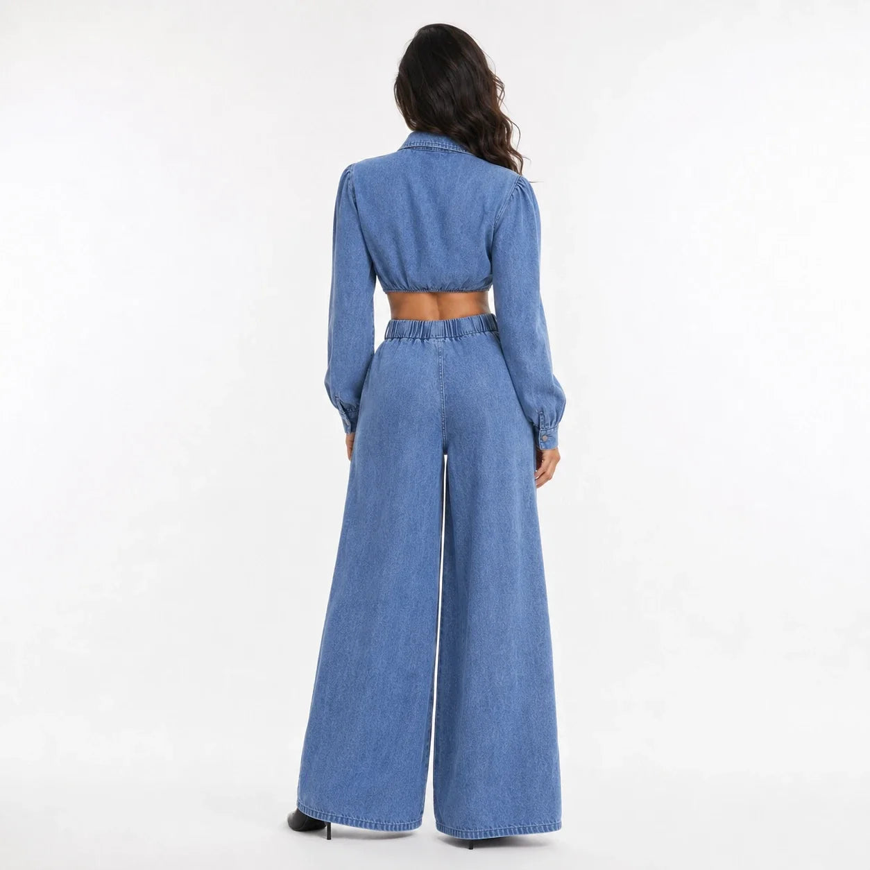 Tie-Front Denim Wide Leg Set WHD0607074