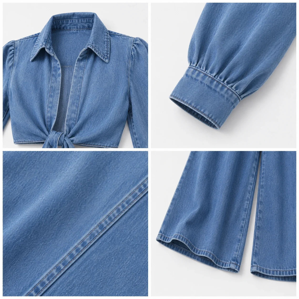 Tie-Front Denim Wide Leg Set WHD0607074