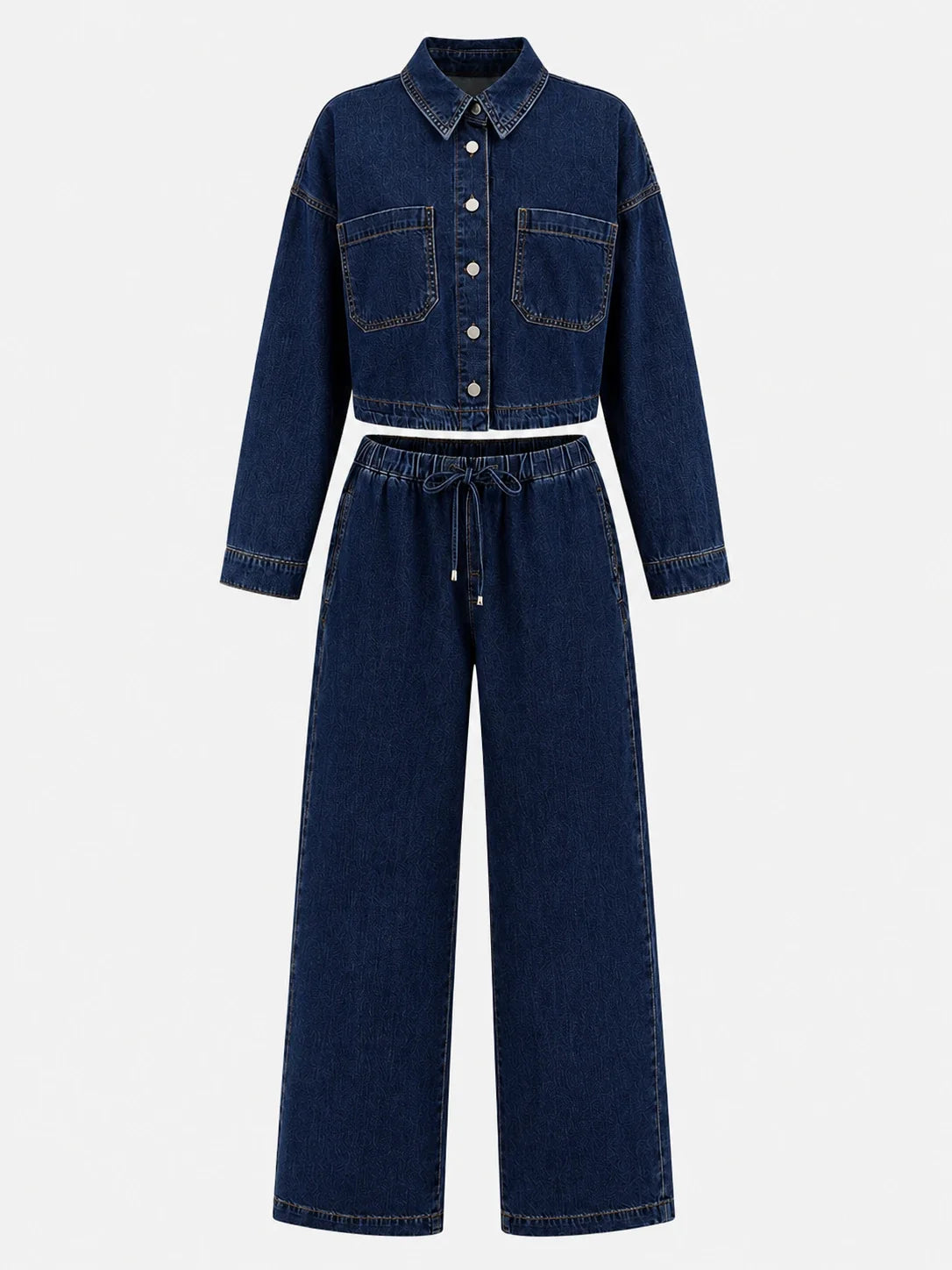 Cropped Denim Shirt Wide Leg Set WHD0607076