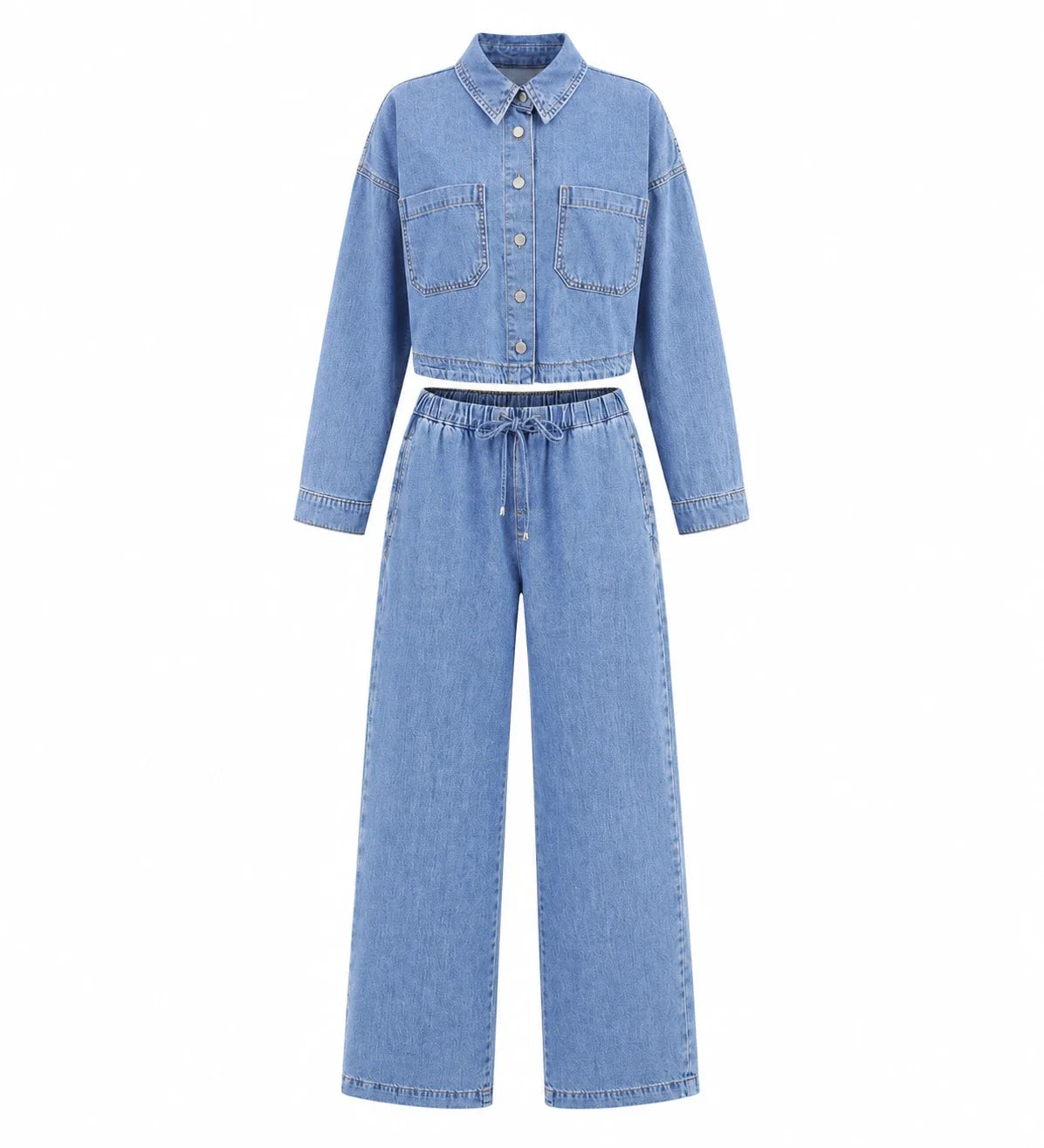 Cropped Denim Shirt Wide Leg Set WHD0607076