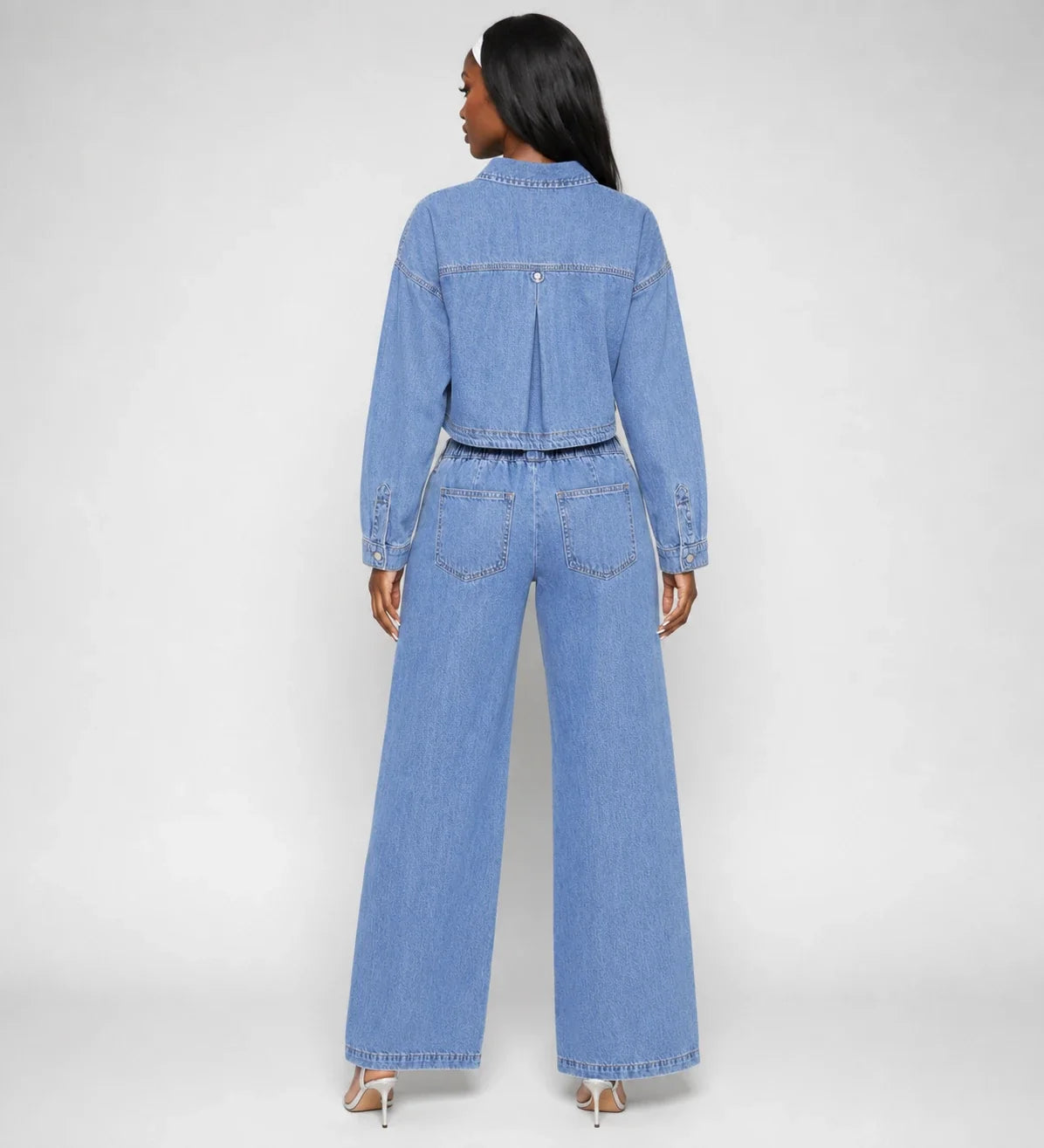 Cropped Denim Shirt Wide Leg Set WHD0607076