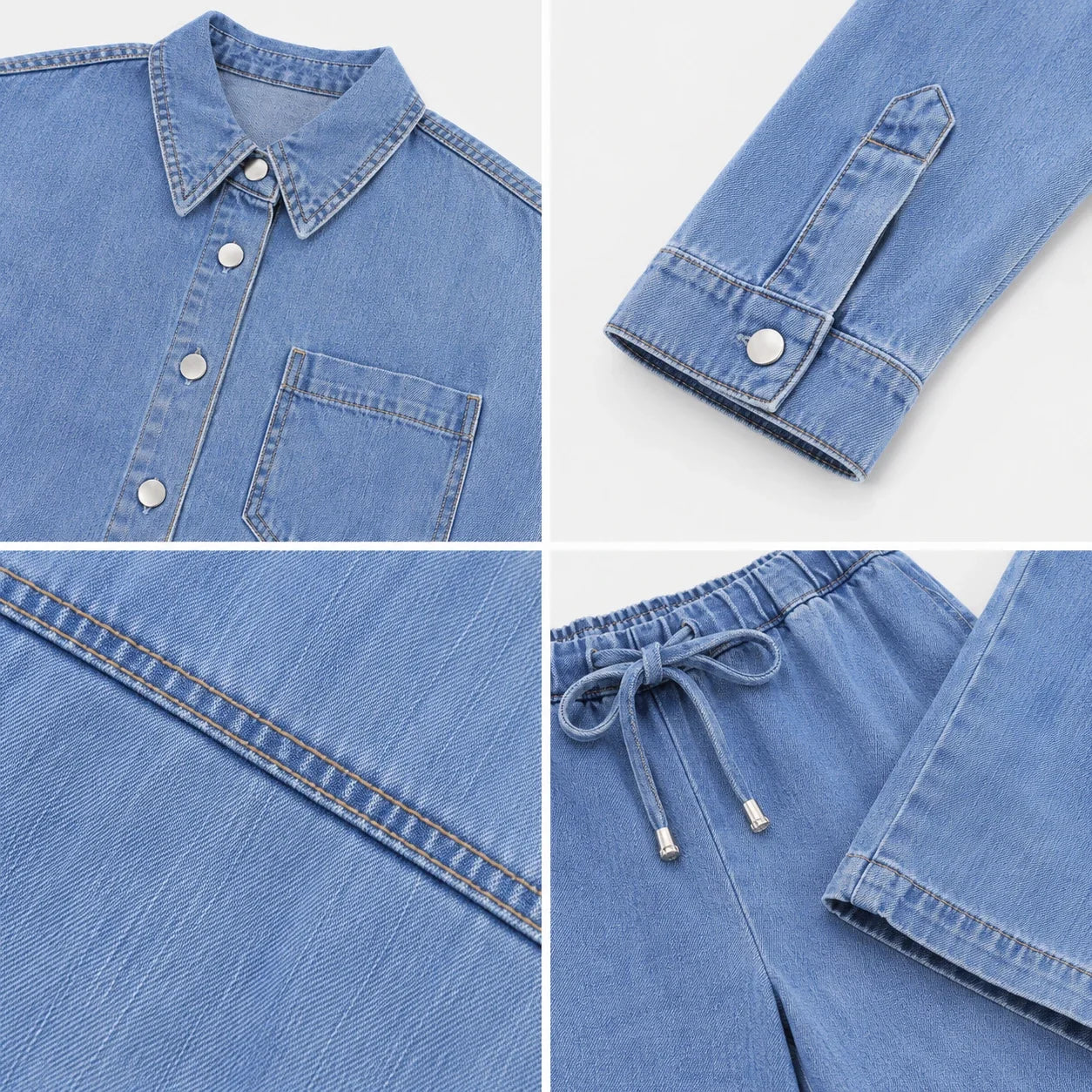Cropped Denim Shirt Wide Leg Set WHD0607076