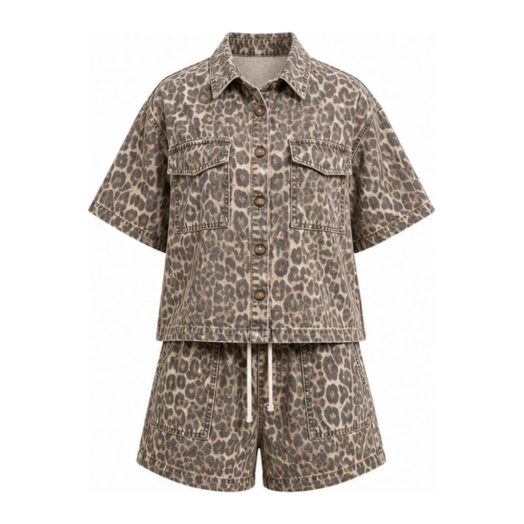 Utility Pocket Denim Shirt Shorts Set WHD0607077