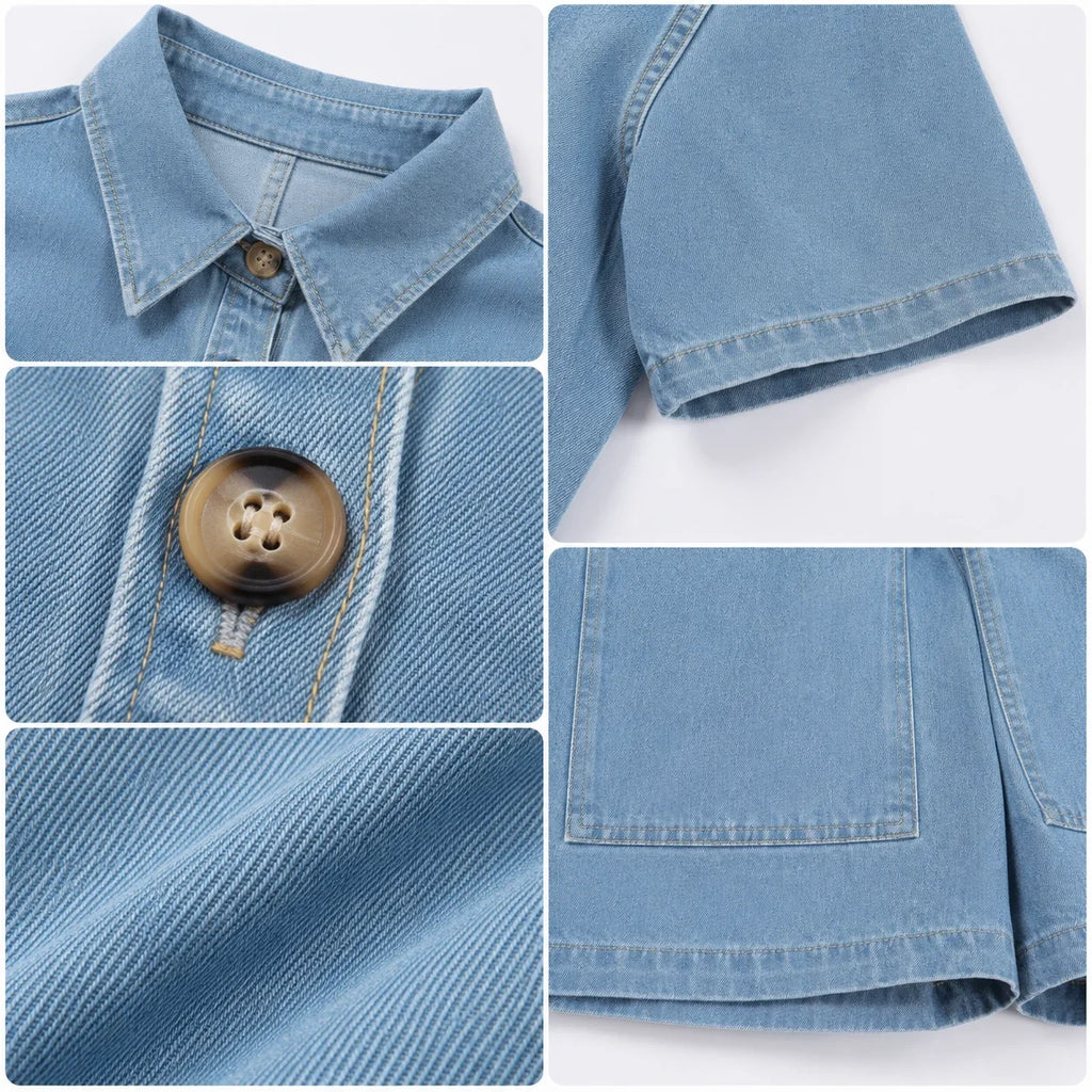 Utility Pocket Denim Shirt Shorts Set WHD0607077