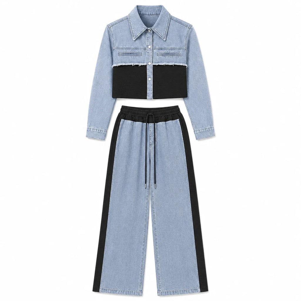 Mixed Media Denim Wide Leg Set WHD0607078