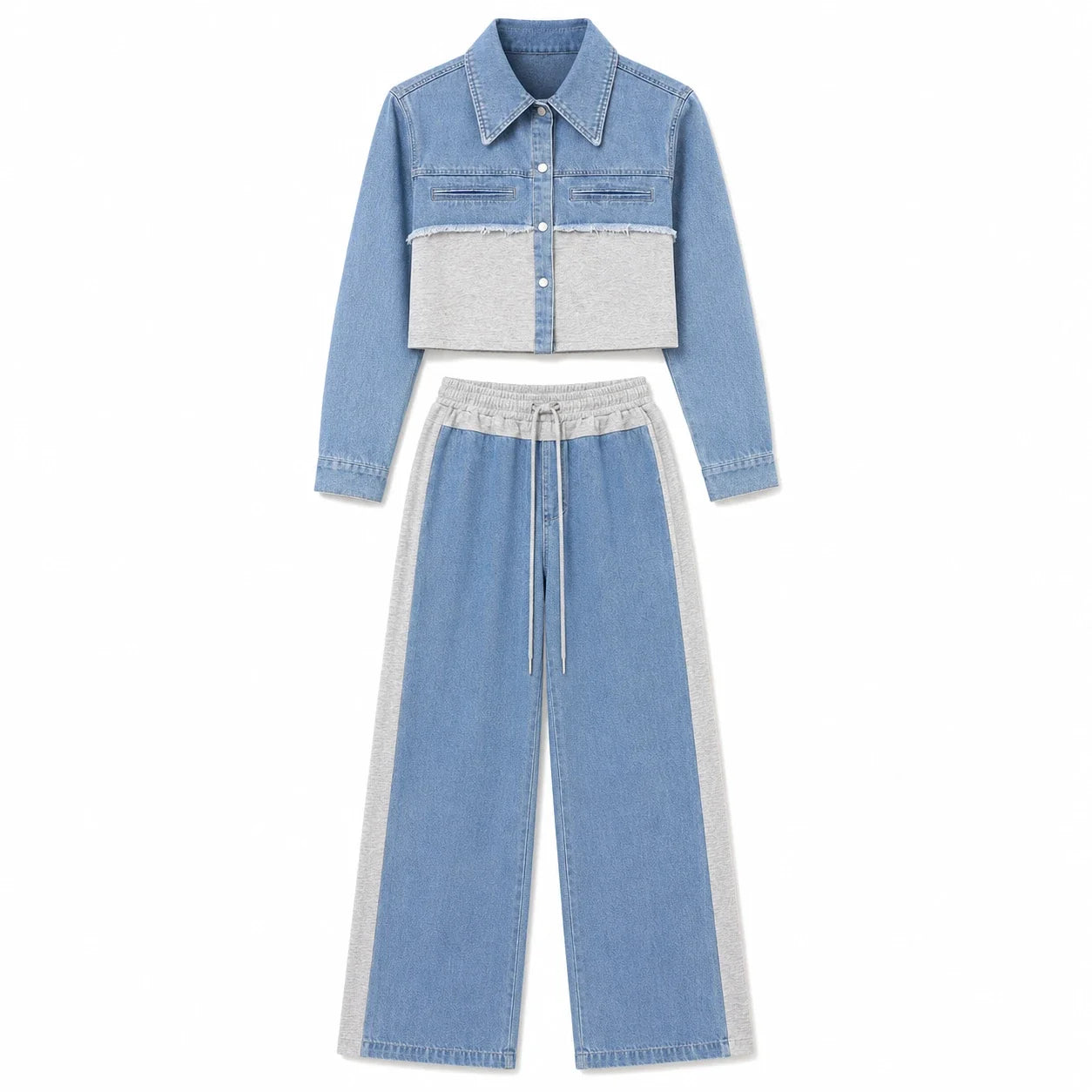 Mixed Media Denim Wide Leg Set WHD0607078