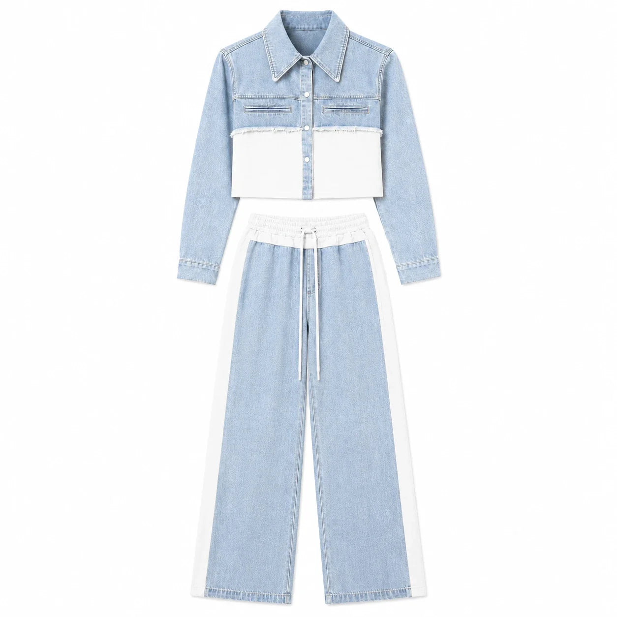 Mixed Media Denim Wide Leg Set WHD0607078