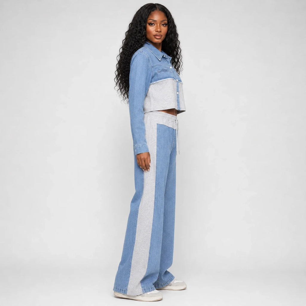 Mixed Media Denim Wide Leg Set WHD0607078