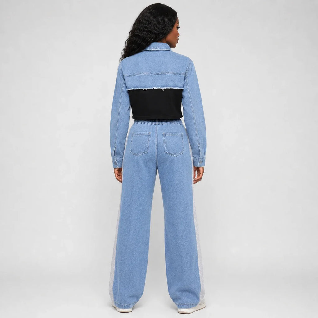 Mixed Media Denim Wide Leg Set WHD0607078