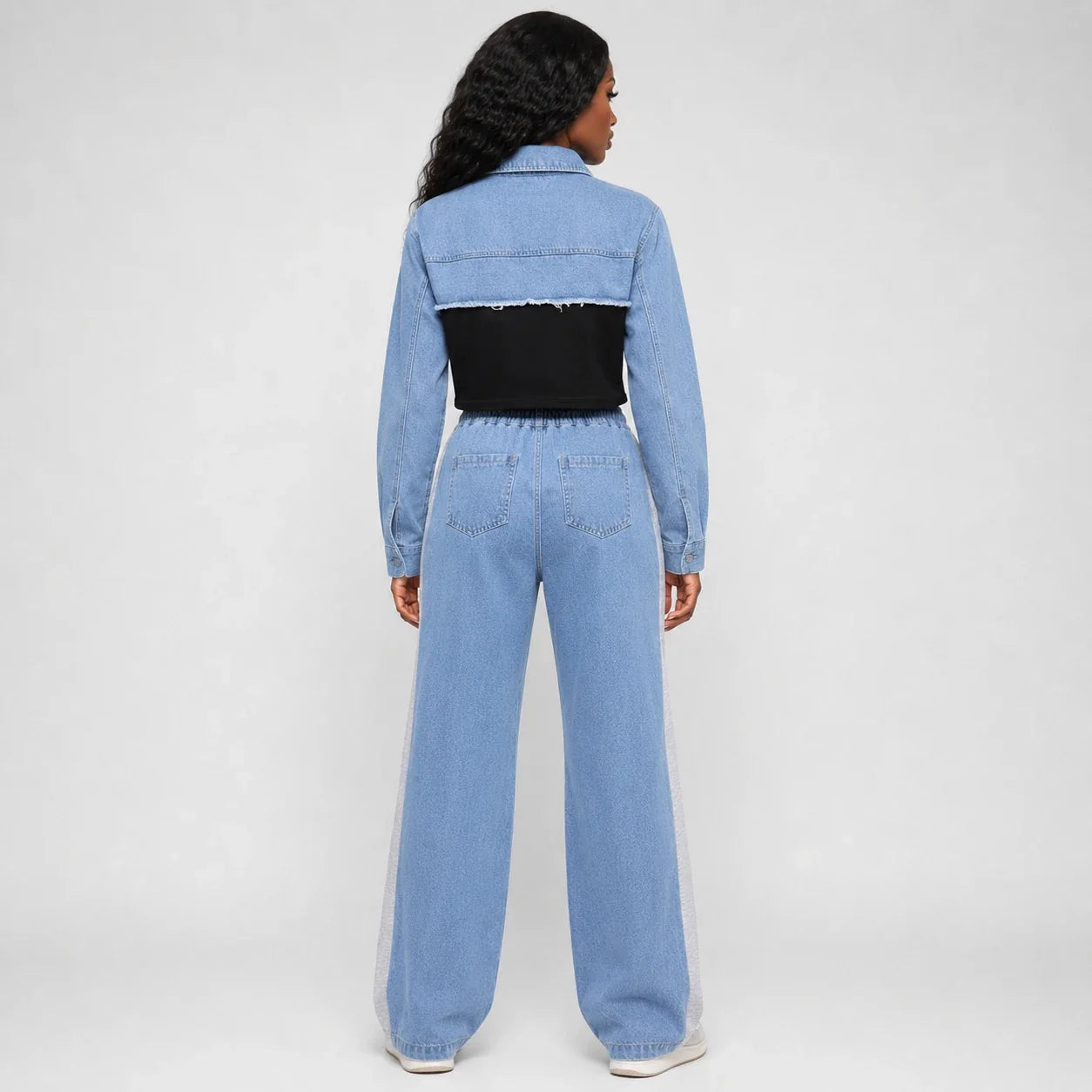 Mixed Media Denim Wide Leg Set WHD0607078