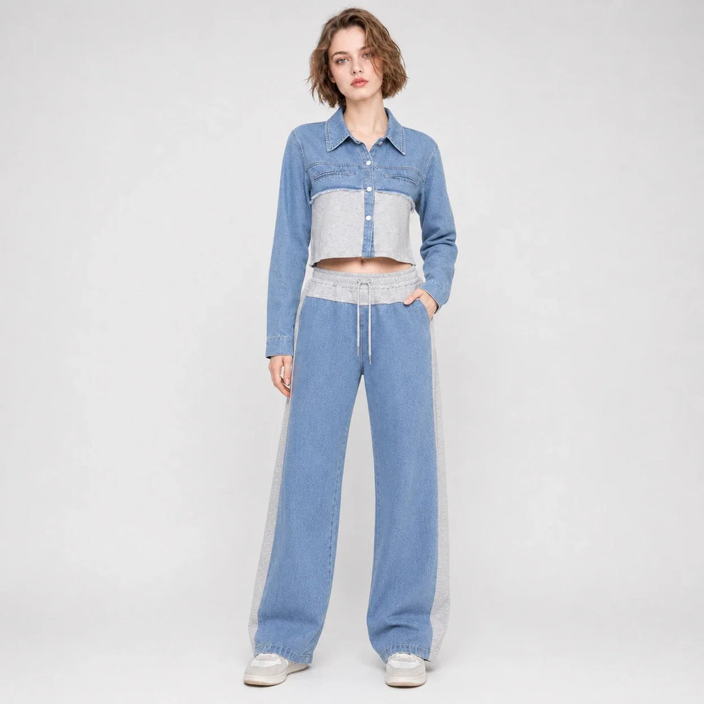 Mixed Media Denim Wide Leg Set WHD0607078