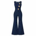 Gold Button Denim Flare Set WHD0607080