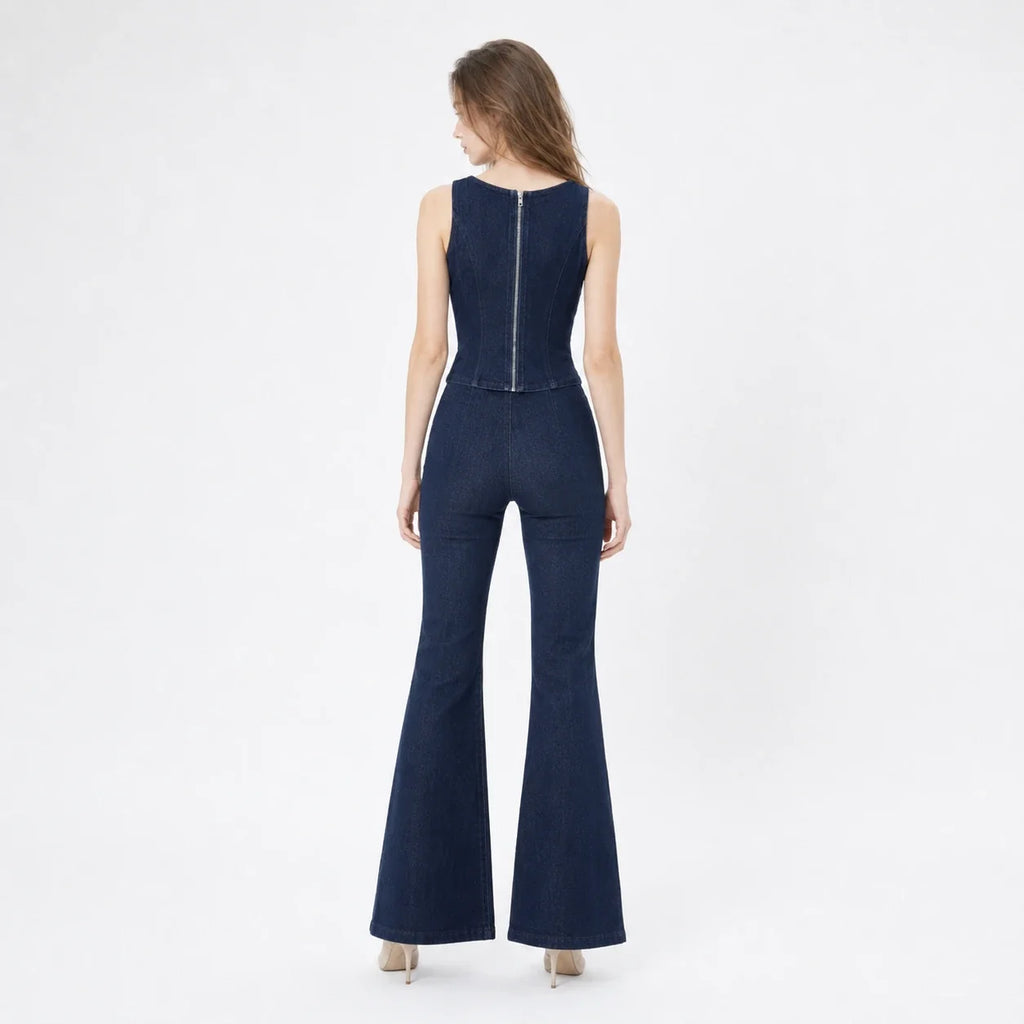 Gold Button Denim Flare Set WHD0607080